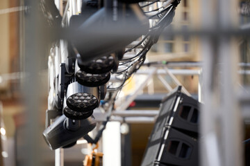 Spotlights and speakers on stage