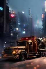 Cyberpunk style truck posters in the futuristic world