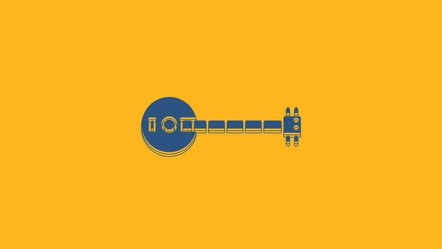 Blue Banjo icon isolated on orange background. Musical instrument. 4K Video motion graphic animation