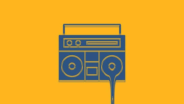 Blue Home stereo with two speakers icon isolated on orange background. Music system. 4K Video motion graphic animation