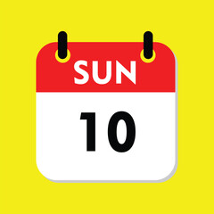 new calendar, 10 sunday icon with yellow background, calender