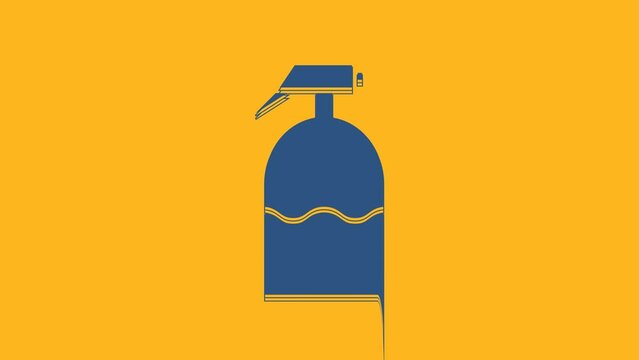 Blue Garden sprayer for water, fertilizer, chemicals icon isolated on orange background. 4K Video motion graphic animation