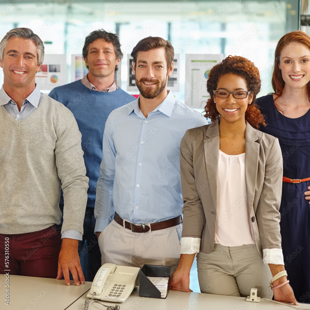 Aufkleber one team committed to the dream. portrait of a diverse team of professionals working in an office.