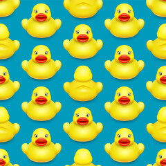 Yellow rubber duck in two forms. Seamless pattern for children s design Blue background vector.