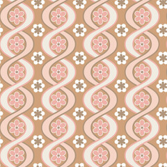 Abstract Vertical Wavy Stripes Flowers Retro Vector Pattern Complex Geometric Shapes Trendy Fashion Colors Perfect for Allover Fabric Print or Wrapping Paper