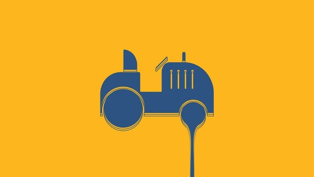 Blue Tractor icon isolated on orange background. 4K Video motion graphic animation