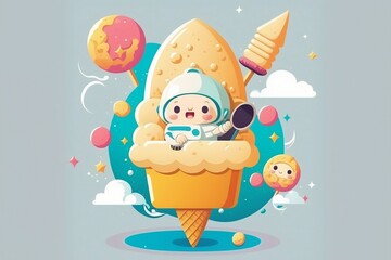 Cute little astronaut riding a rocket