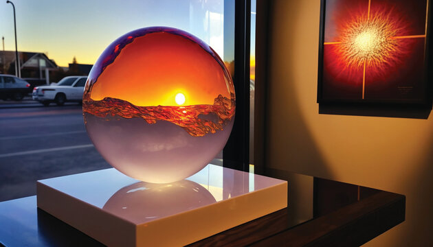AI Fire Opal Quartz Crystal Orb Ball on Display 
