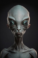portrait of gray alien creature, made with generative ai