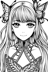 A beautiful girl, featuring decorations and costumes, doodle, coloring book. Vector illustration