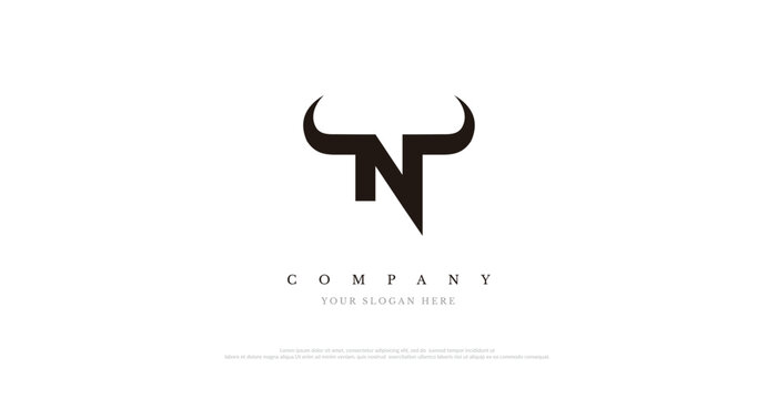 Initial N Bull Logo Design Vector 