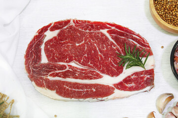 Fresh rib eye beef isolate on white background.