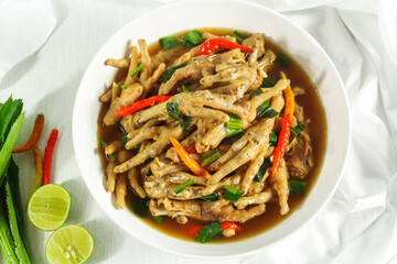 Chicken Feet Soup, hot and spicy soup made from chicken feet.