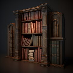 rendering library old books on shelves isolated bookshelf museum old antique, bronze reading 
learning sage bookworm school Generative AI
