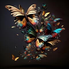 butterflies fly in the shape of a heart love romance romantic valentine black background patterned wings Generative AI