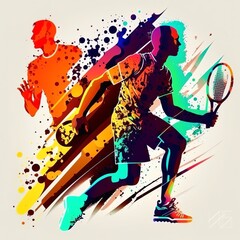 Color sport background. Football, basketball, hockey, box, baseball, tennis illustration colorful silhouettes athletes player game Generative AI