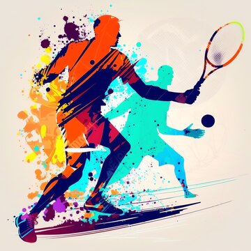 Color sport background. Football, basketball, hockey, box, baseball, tennis illustration colorful silhouettes athletes player game Generative AI