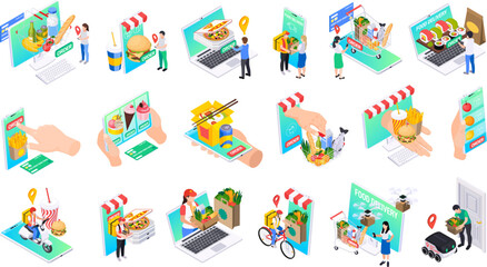 Isometric Food Delivery Icons
