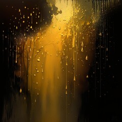 golden rain drop night evening black dark window tree a supernatural phenomenon fantasy gold leaf Generative AI
