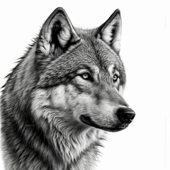 Fototapeta premium Realistic head wolf on a white background, generative AI