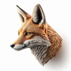 Realistic head fox on a white background , generative AI