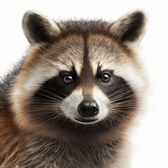 Realistic head raccon on a white background, generative AI