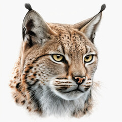 Fototapeta premium Realistic head lynx on a white background, generative AI