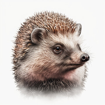 Realistic head hedgehog on a white background, generative AI