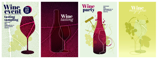 Templates with symbols and elements of wine, for design posters, brochures, covers and banners. vector illustration