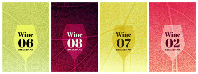 Templates with vine leaf texture background with wine colors and wine glass symbol. Vector illustration for wine designs. © Ografica