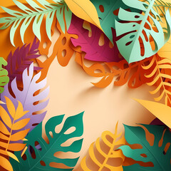 Fototapeta na wymiar Tropical plant paper cut Illustration