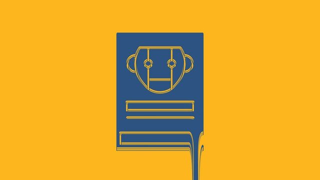 Blue User manual icon isolated on orange background. User guide book. Instruction sign. Read before use. 4K Video motion graphic animation