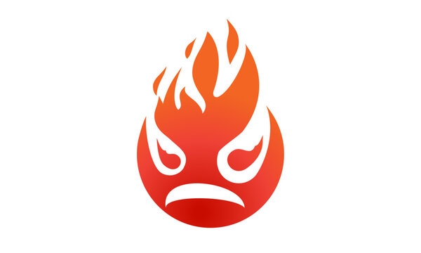 Fire smile, red hot face, Evil character icon. monster flaming design, illustration vector