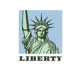 Vector simple stencil, portrait of the American Statue of Liberty. Sticker, icon or emblem on a white isolated background.