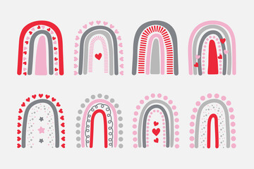 Set of abstract rainbows flat design. Isolated vector illustration