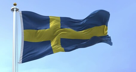 The national flag of Sweden waving on a clear day