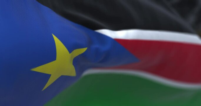 Detail of the South Sudan flag waving