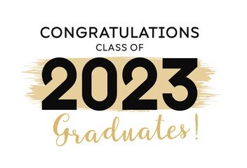 Congratulations 2023 graduates illustration in minimal style. Flat style icon, sticker, decoration element for invitation, greeting cards and other design. Vector illustration.