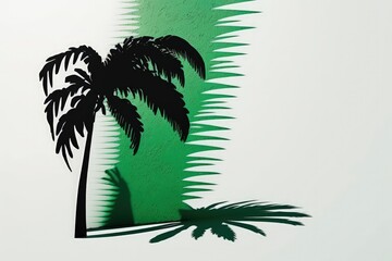 Shadow of a palm tree cast against the wall serves as a backdrop. Postcard cover. Generative AI
