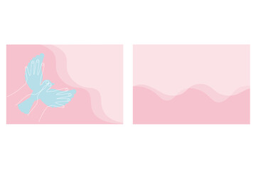 Business card with an image of hands and a bird on a soft pink background