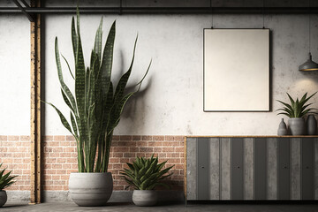 decoração interior minimalista estilo industrial com plantas 