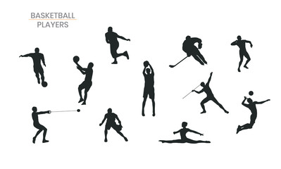 Basketball player silhouette vector collection