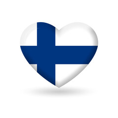 Obraz premium Finland heart flag 3d icon, badge or button. Finnish national symbol. Vector illustration.