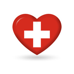 Obraz premium Switzerland heart flag 3d icon, badge or button. Swiss national symbol. Vector illustration.