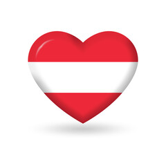 Austria heart flag 3d icon, badge or button. Austrian national symbol. Vector illustration.