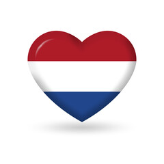 The Netherlands heart flag 3d icon, badge or button. Dutch national symbol. Vector illustration.
