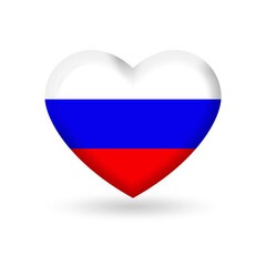 Russia heart flag 3d icon, badge or button. Russian national symbol. Vector illustration.