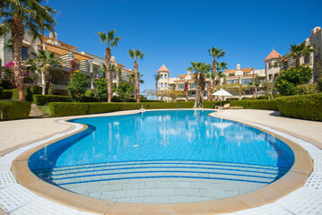 Swimming pool in a luxury tropical hotel resort