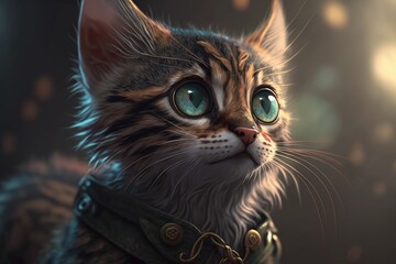 Naklejka premium Cute cat close-up. Illustration. 3d. Generated by AI.