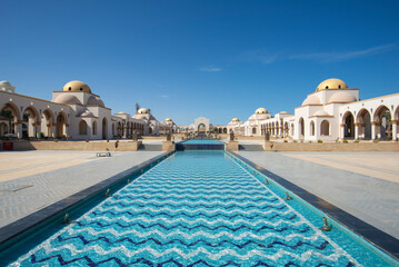 Water feature river in a large courtyard piazza